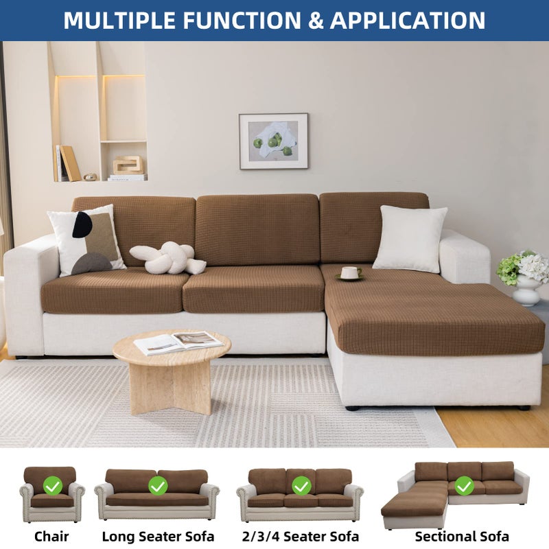 Eismodra Backrest Covers for 3 Cushion Couch Sofa Magic Stretch Sofa Slipcover for Dogs Pet L Shape 2 Seat Replacement Furniture Protector Light Brown Width 20-28 inches(Only 1 Piece) - Image 2